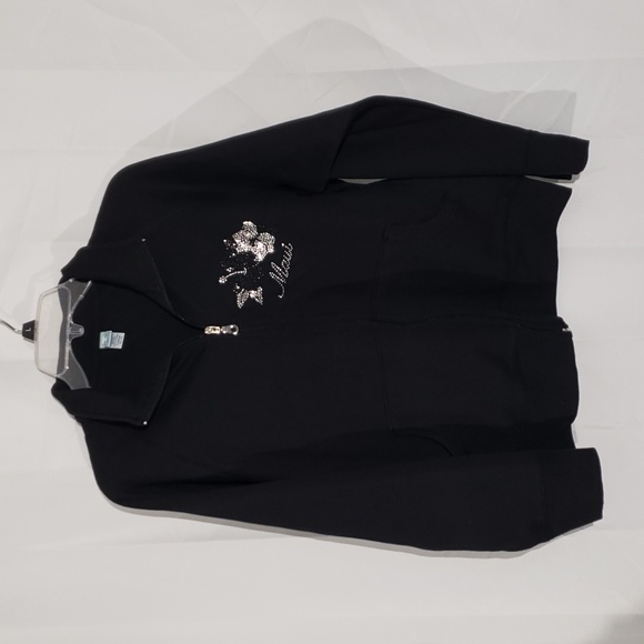 Maui Sweatshirt zip front silver and black 'jeweled' embellishments  size Large - Picture 1 of 9